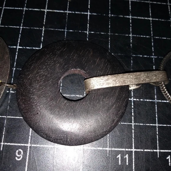 Vintage Kien Snake Chain Necklace,12 Inch Abstract Pendant, Wood & Metal… - Picture 7 of 9